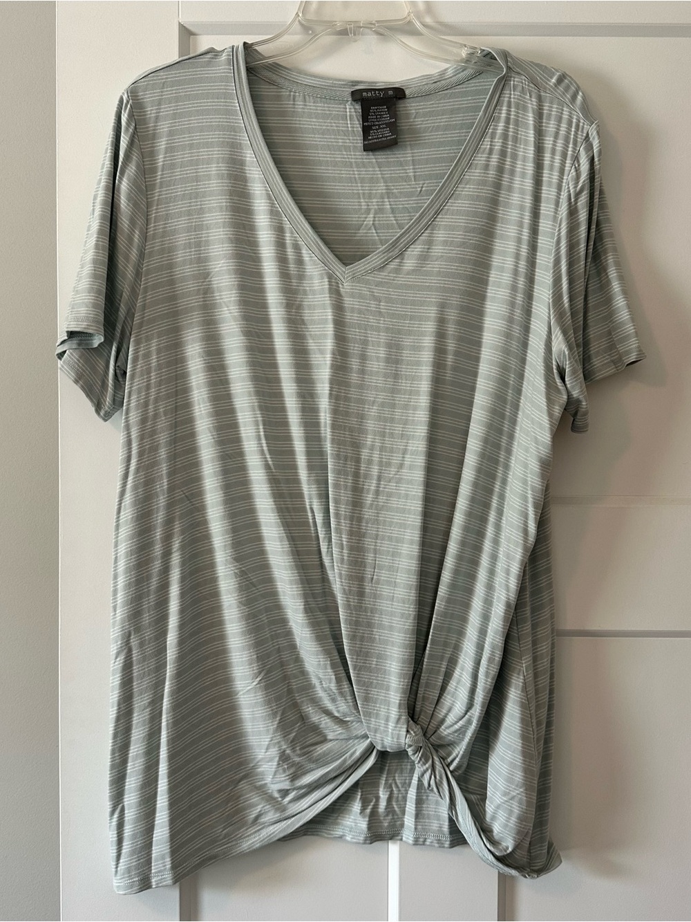 Matty M Mint Striped V-Neck Knot Front Tee XXL